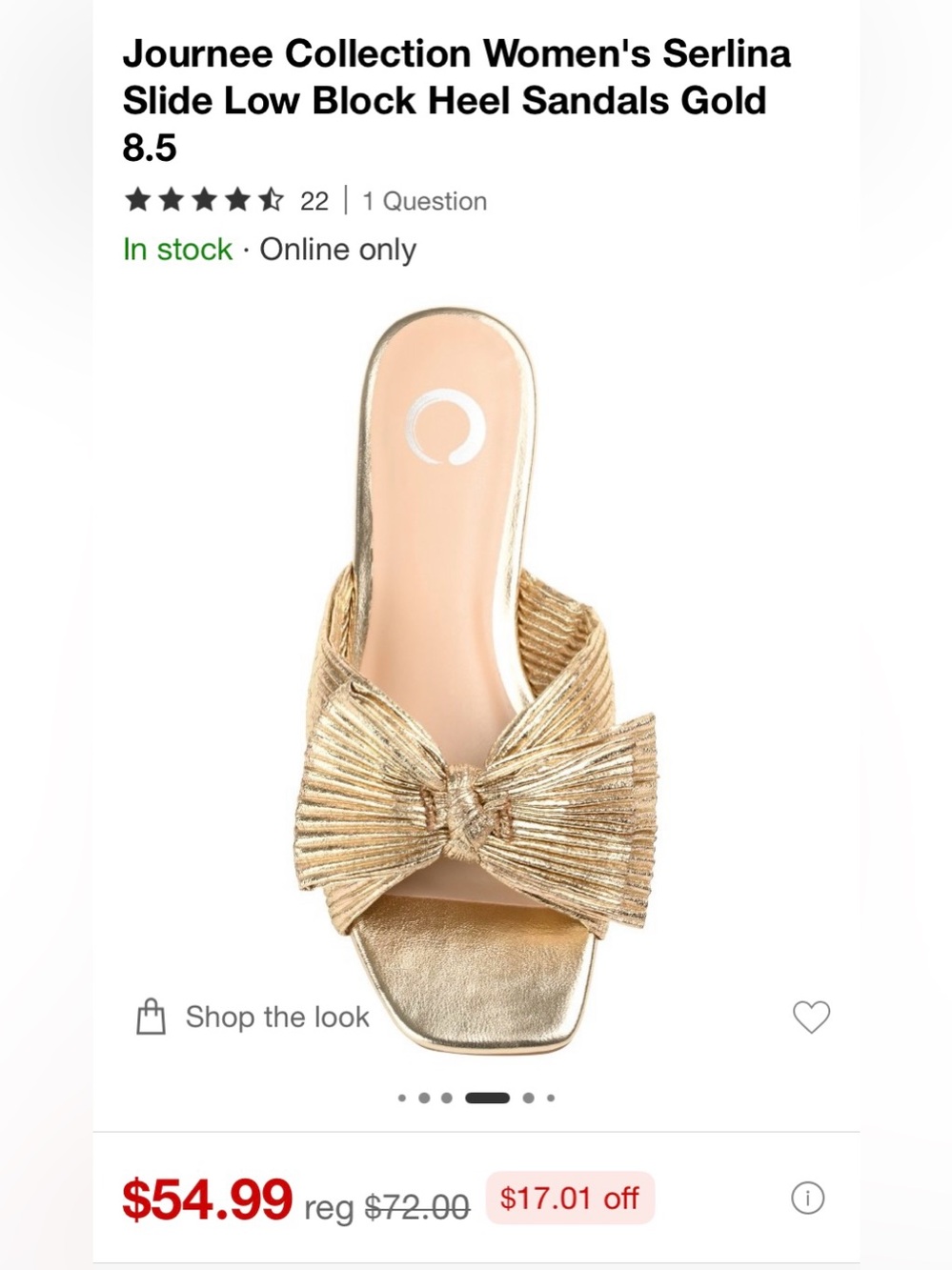 JOURNEE, Seralina Gold Bow Slide Sandel, Sz 8.5, NWT